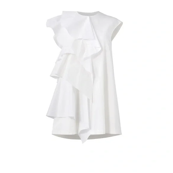 MSGM dress white mini IT 44 US 8 ruffle tiered cotton pockets shirt cocktail EUC